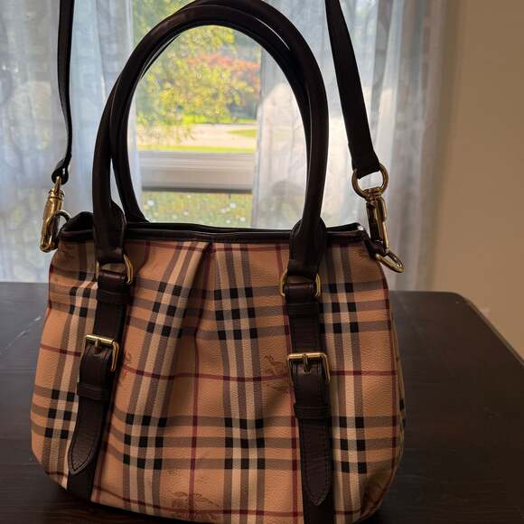 Burberry Handbags - Burberry Haymarket Check Coated Canvas and Leather Small Northfield Tote